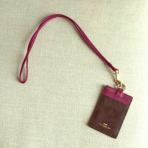 Coach brown and Fuchsia Lanyard and ID/card Holder
